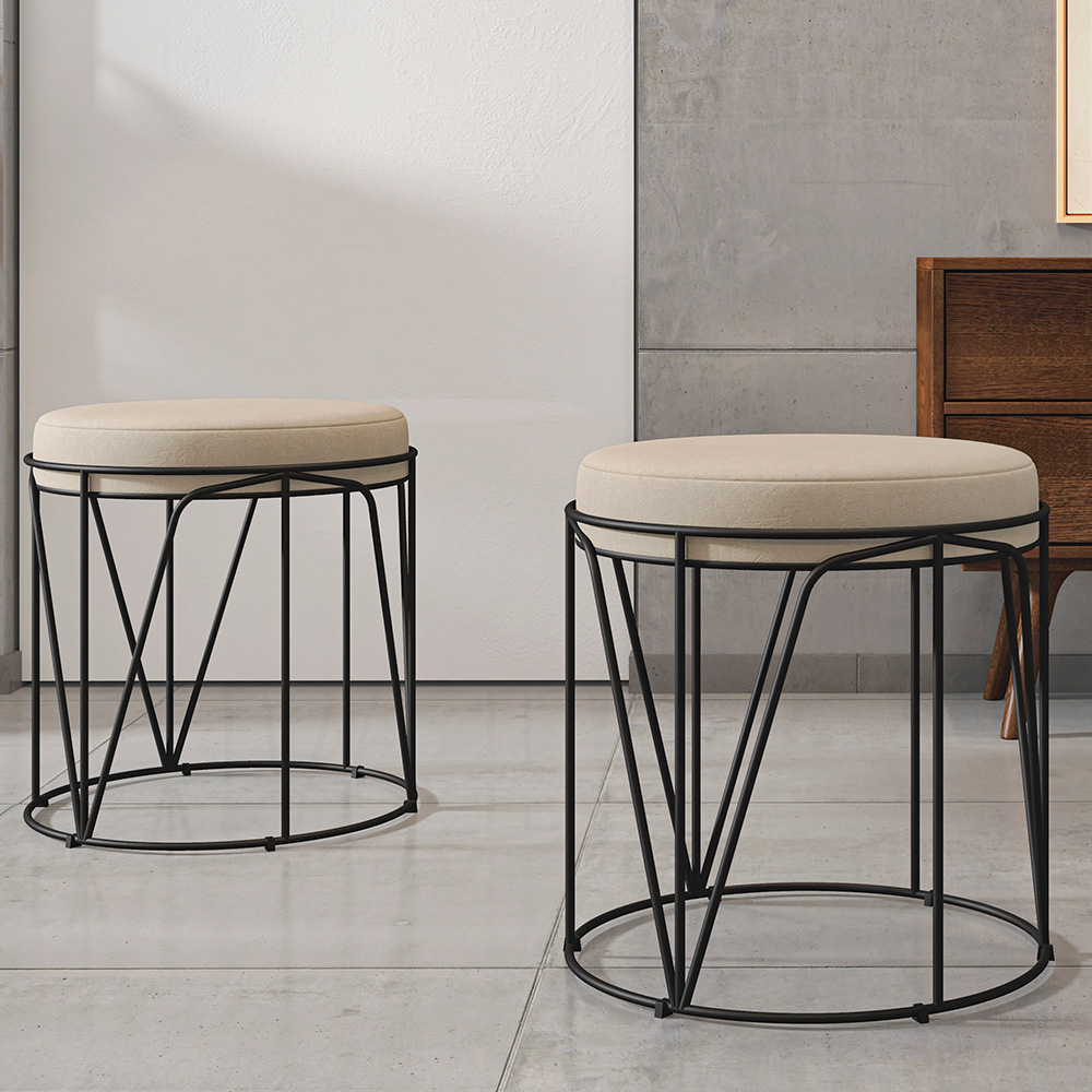 Puff Decorativo Aramado Preto Zaya L02 Suede Bege - Lyam Decor