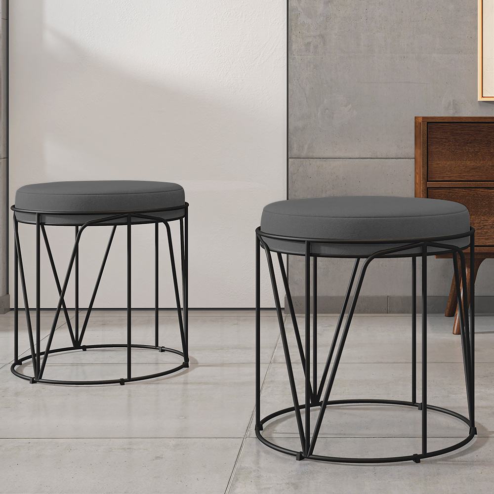 Puff Decorativo Aramado Preto Zaya L02 Suede Cinza - Lyam Decor