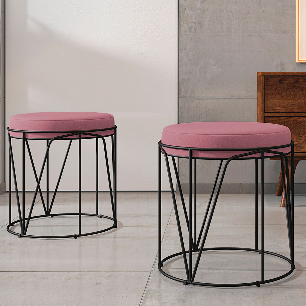 Puff Decorativo Aramado Preto Zaya L02 Suede Rosê - Lyam Decor