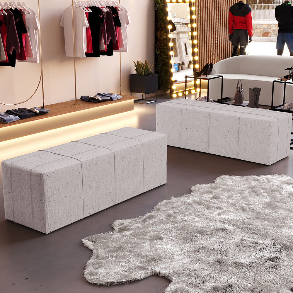 Puff Decorativo Living Sala de Estar 140 cm Roma W01 Linho Bege - Lyam