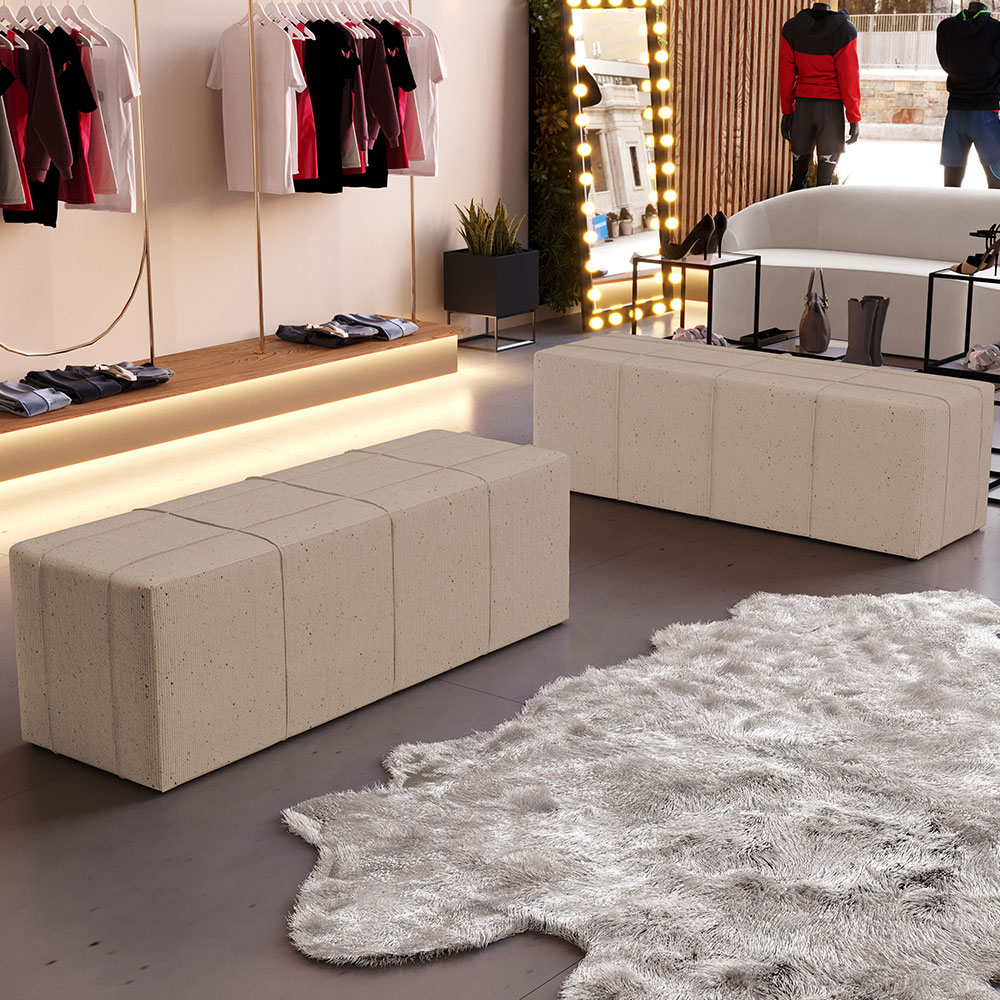 Puff Decorativo Living Sala de Estar 140 cm Roma W01 Linho Bege Escuro - Lyam
