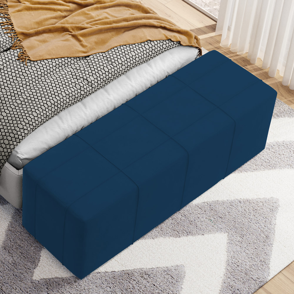 Puff Decorativo Living Sala de Estar 140 cm Roma W01 Suede Azul Marinho - Lyam
