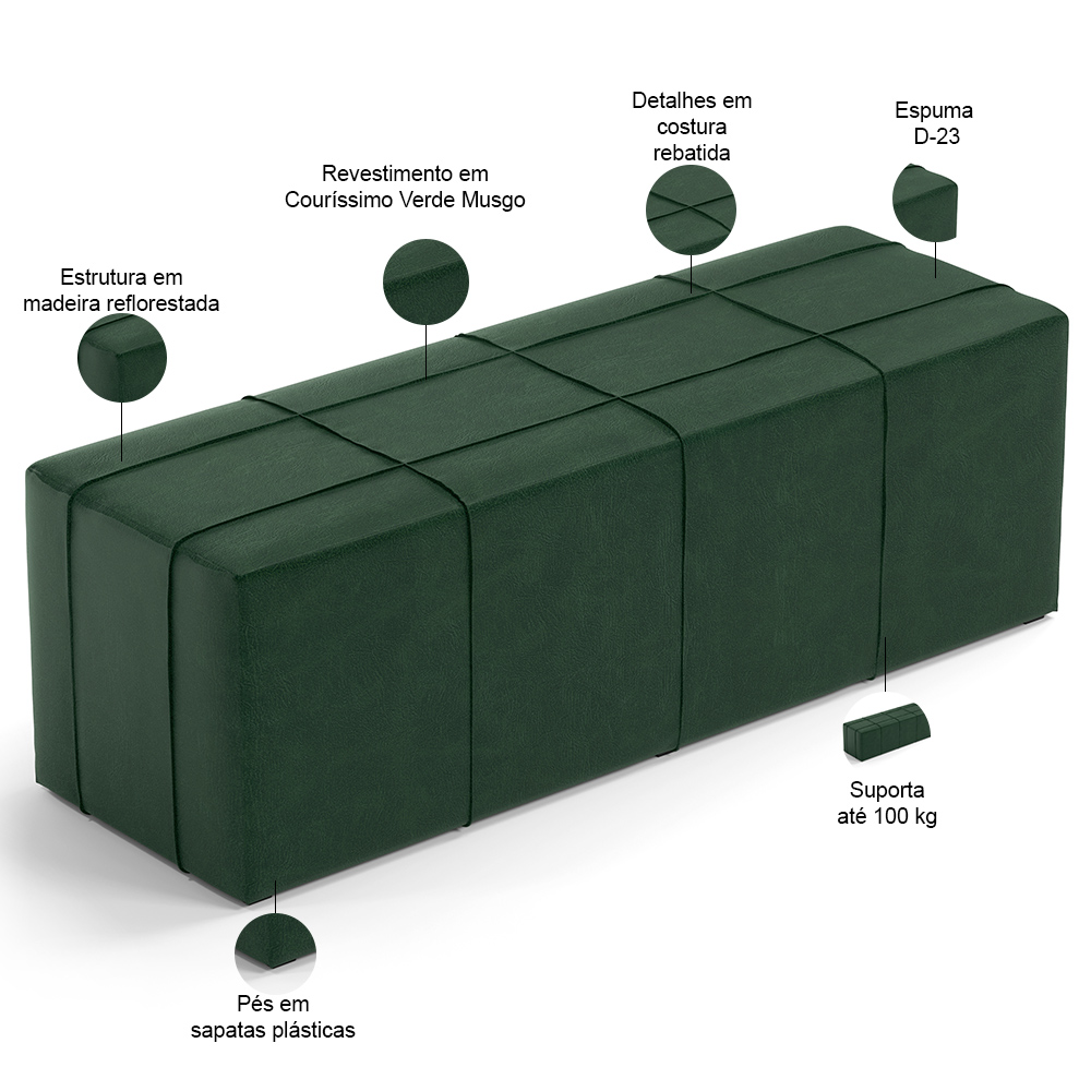 Puff Decorativo Living Sala de Estar 160 cm Roma W01 Couríssimo Verde - Lyam