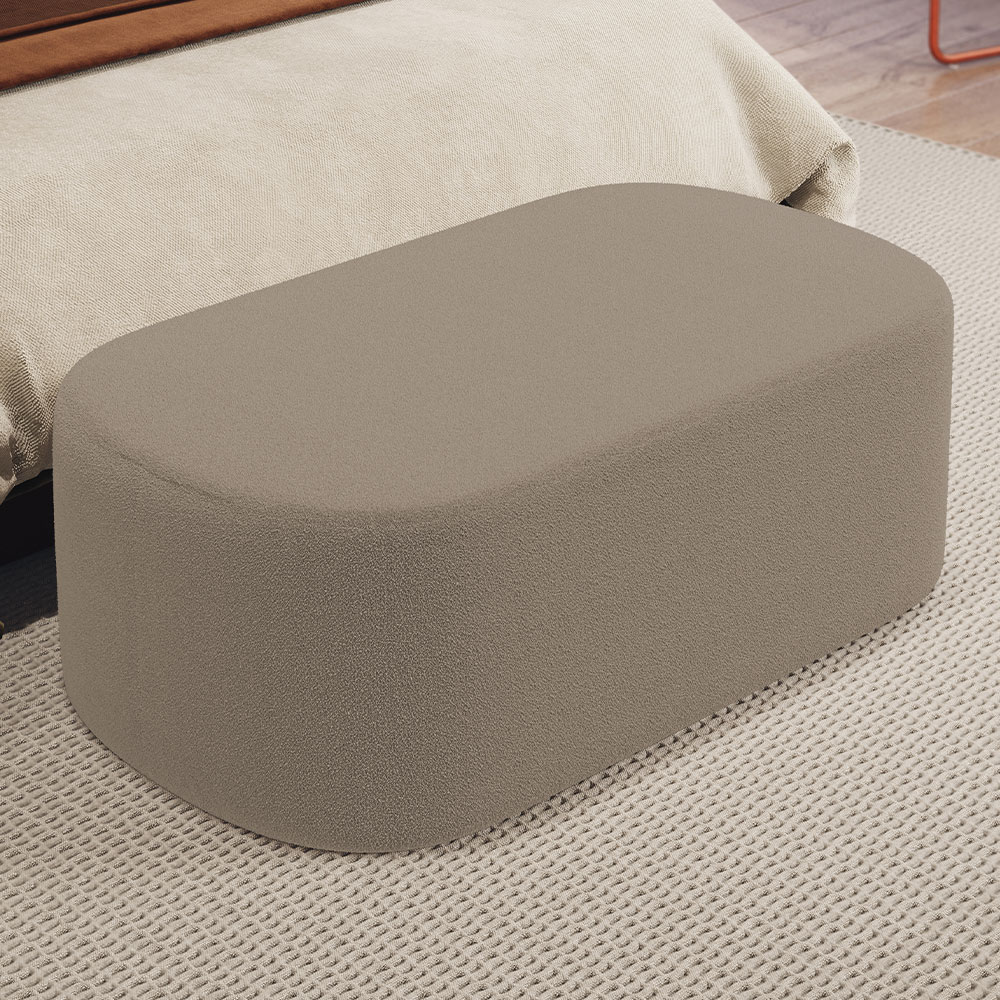 Puff Decorativo Orgânico Para Living Quarto 100cm Doha W01 Bouclê Bege - Lyam Decor
