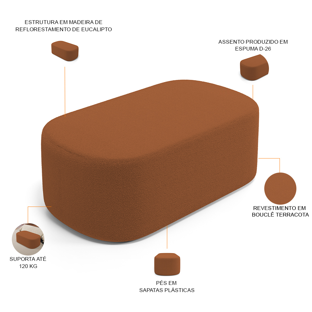 Puff Decorativo Orgânico Para Living Quarto 100cm Doha W01 Bouclê Terracota - Lyam Decor