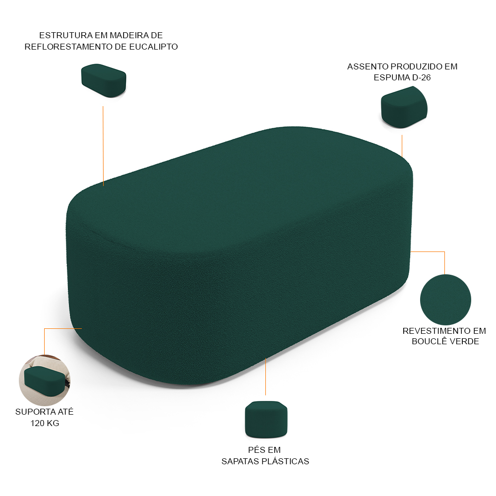 Puff Decorativo Orgânico Para Living Quarto 100cm Doha W01 Bouclê Verde - Lyam Decor
