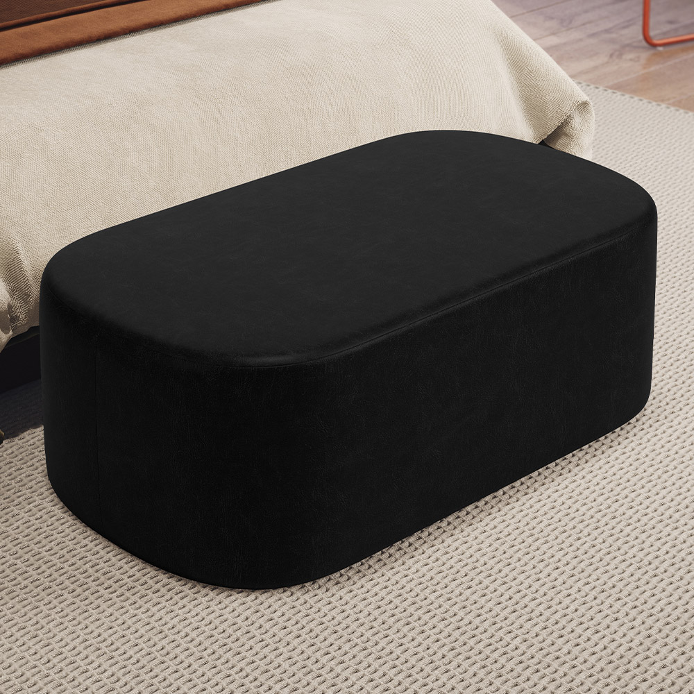 Puff Decorativo Orgânico Para Living Quarto 100cm Doha W01 Couríssimo Preto - Lyam Decor