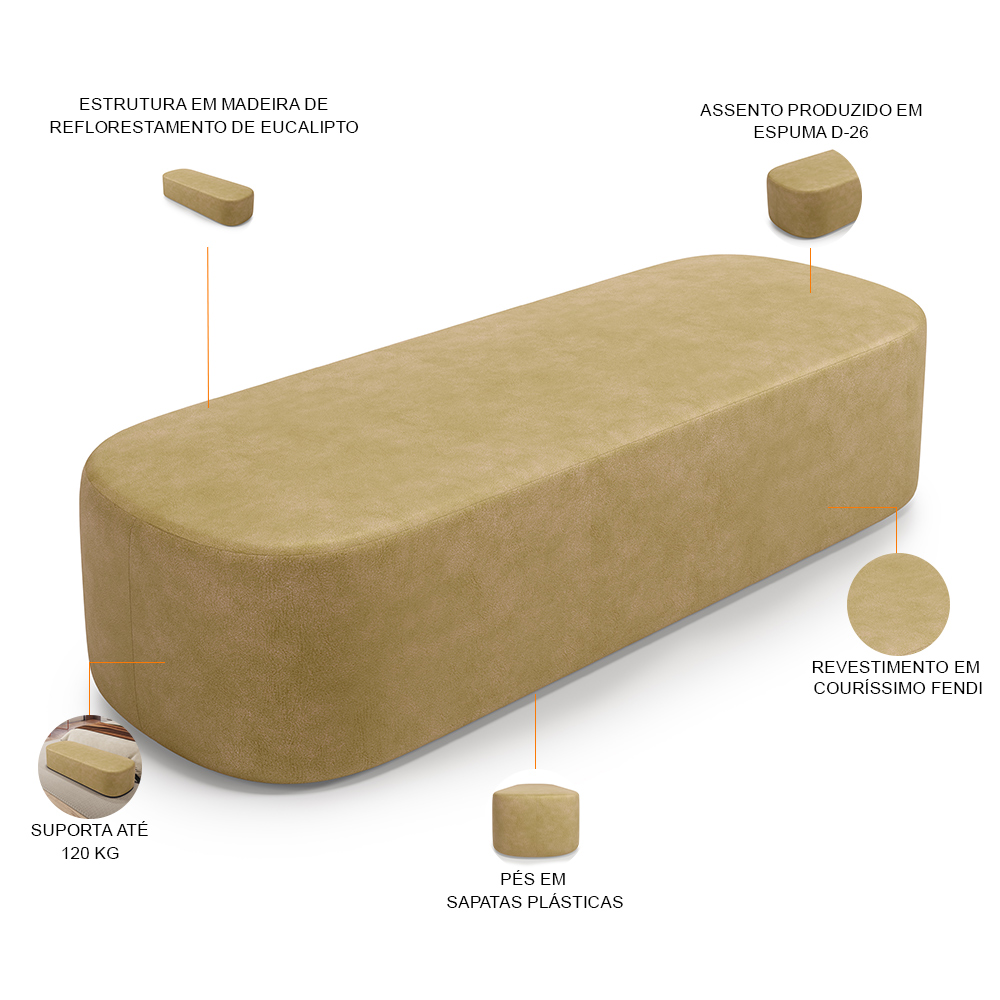 Puff Decorativo Orgânico Para Living Quarto 140cm Doha W01 Couríssimo Fendi - Lyam Decor