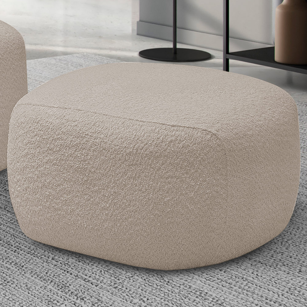 Puff Decorativo Orgânico Para Sala de Estar Living Barolo L06 Bouclê Bege - Lyam Decor
