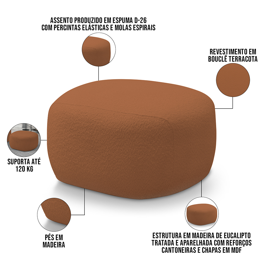 Puff Decorativo Orgânico Para Sala de Estar Living Barolo L06 Bouclê Terracota - Lyam Decor