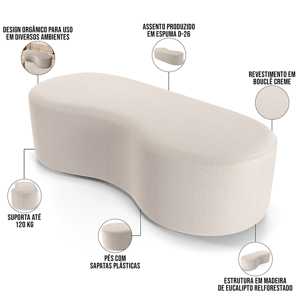 Puff Decorativo Orgânico para Living Quarto 140cm Orbit W01 Bouclê Creme - Lyam Decor