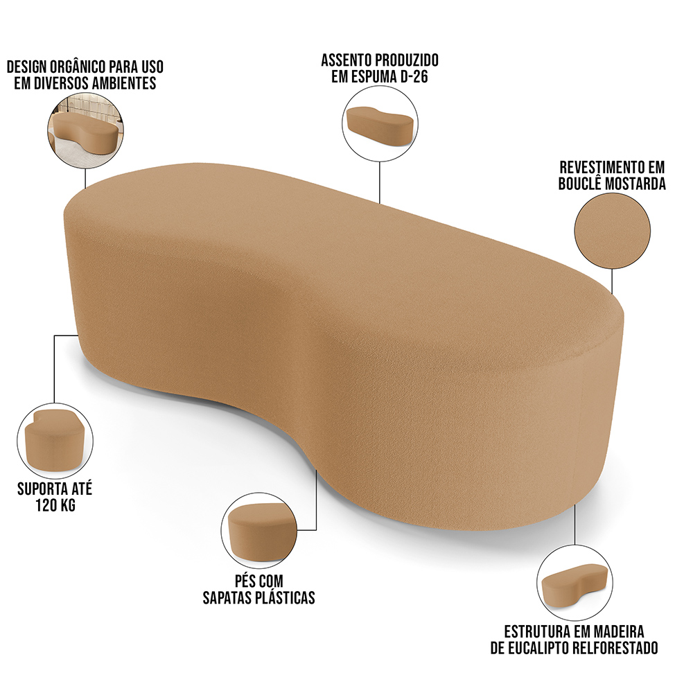 Puff Decorativo Orgânico para Living Quarto 140cm Orbit W01 Bouclê Mostarda - Lyam Decor