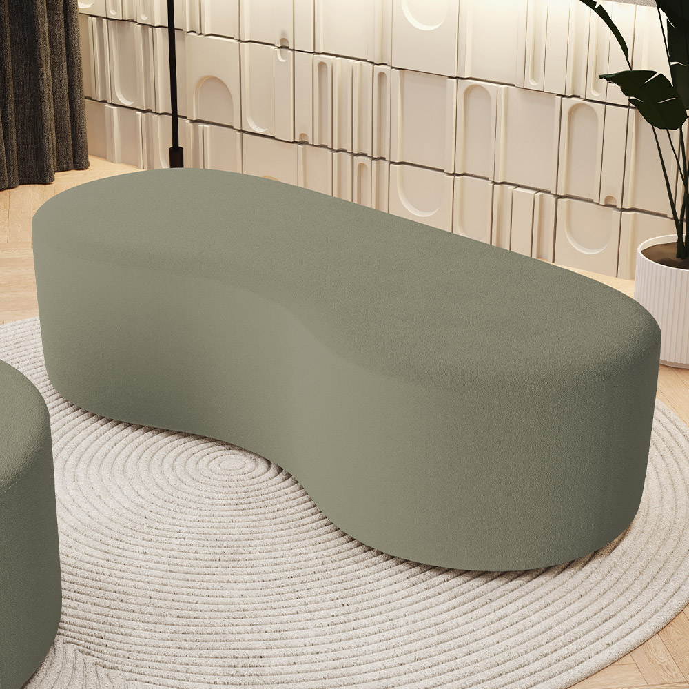 Puff Decorativo Orgânico para Living Quarto 140cm Orbit W01 Bouclê Oliva - Lyam Decor