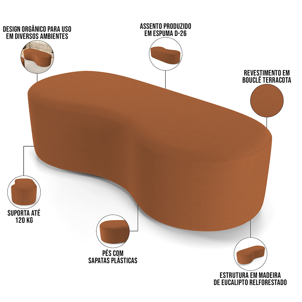 Puff Decorativo Orgânico para Living Quarto 140cm Orbit W01 Bouclê Terracota - Lyam Decor