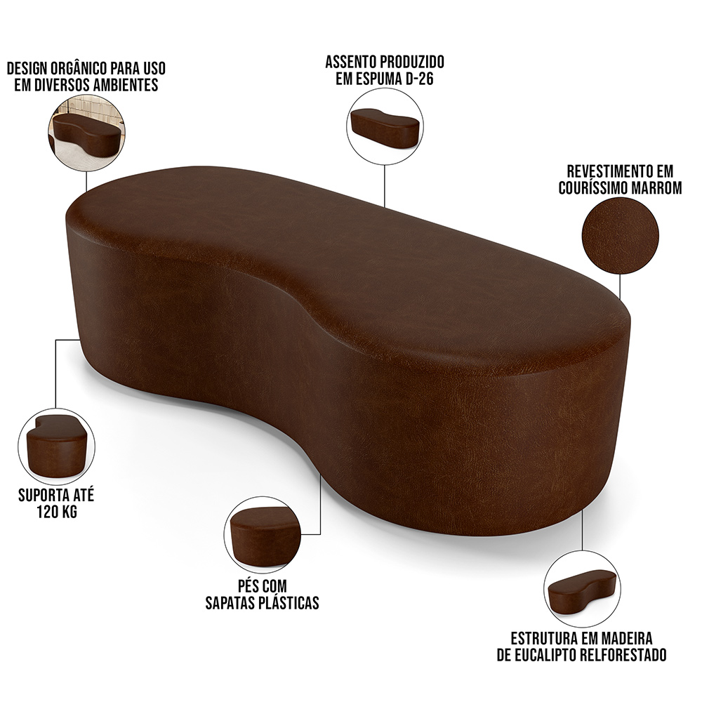 Puff Decorativo Orgânico para Living Quarto 140cm Orbit W01 Couríssimo Marrom - Lyam Decor