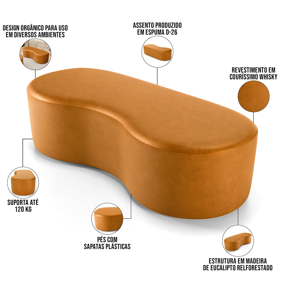 Puff Decorativo Orgânico para Living Quarto 140cm Orbit W01 Couríssimo Whisky - Lyam Decor