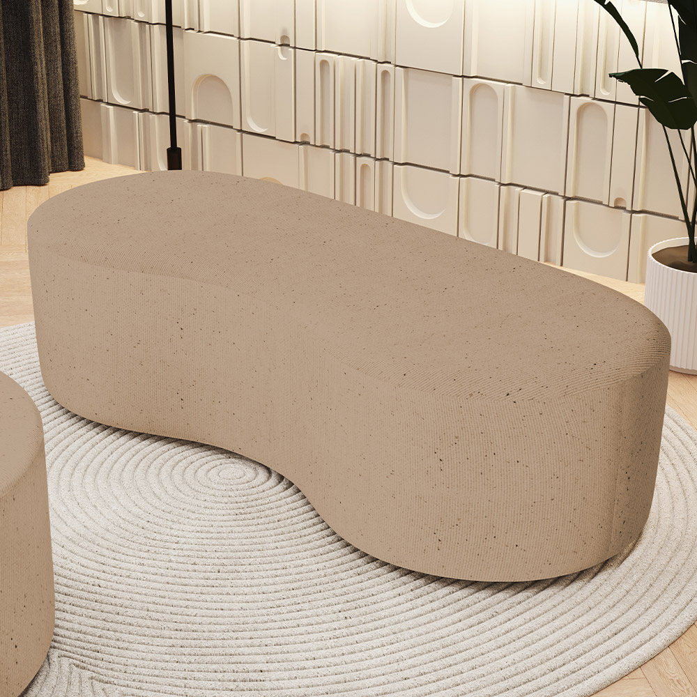 Puff Decorativo Orgânico para Living Quarto 140cm Orbit W01 Linho Bege Escuro - Lyam Decor