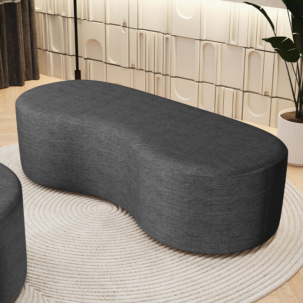 Puff Decorativo Orgânico para Living Quarto 140cm Orbit W01 Linho Cinza Escuro - Lyam Decor