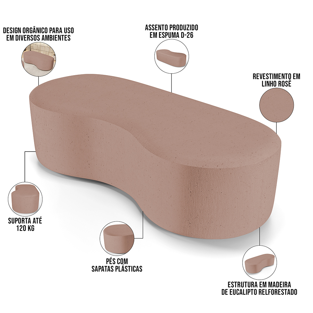 Puff Decorativo Orgânico para Living Quarto 140cm Orbit W01 Linho Rosê - Lyam Decor