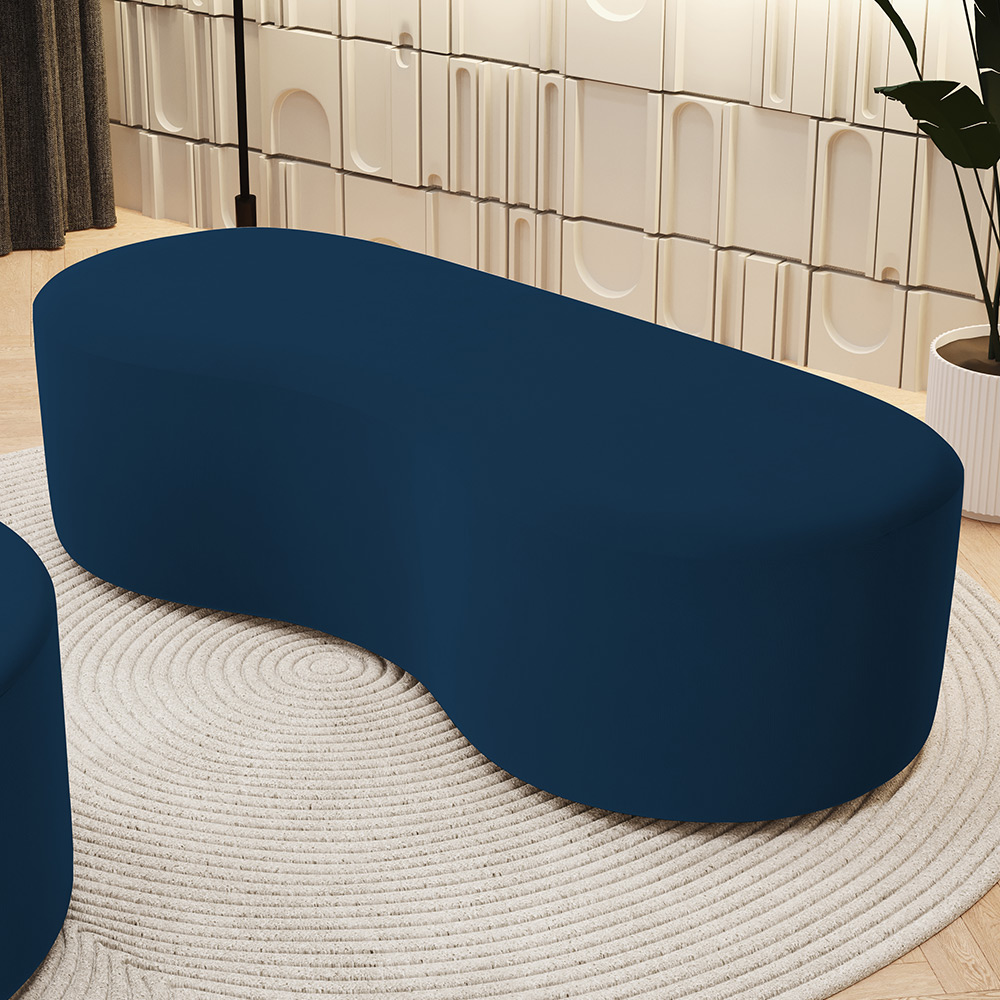 Puff Decorativo Orgânico para Living Quarto 140cm Orbit W01 Suede Azul Marinho - Lyam Decor
