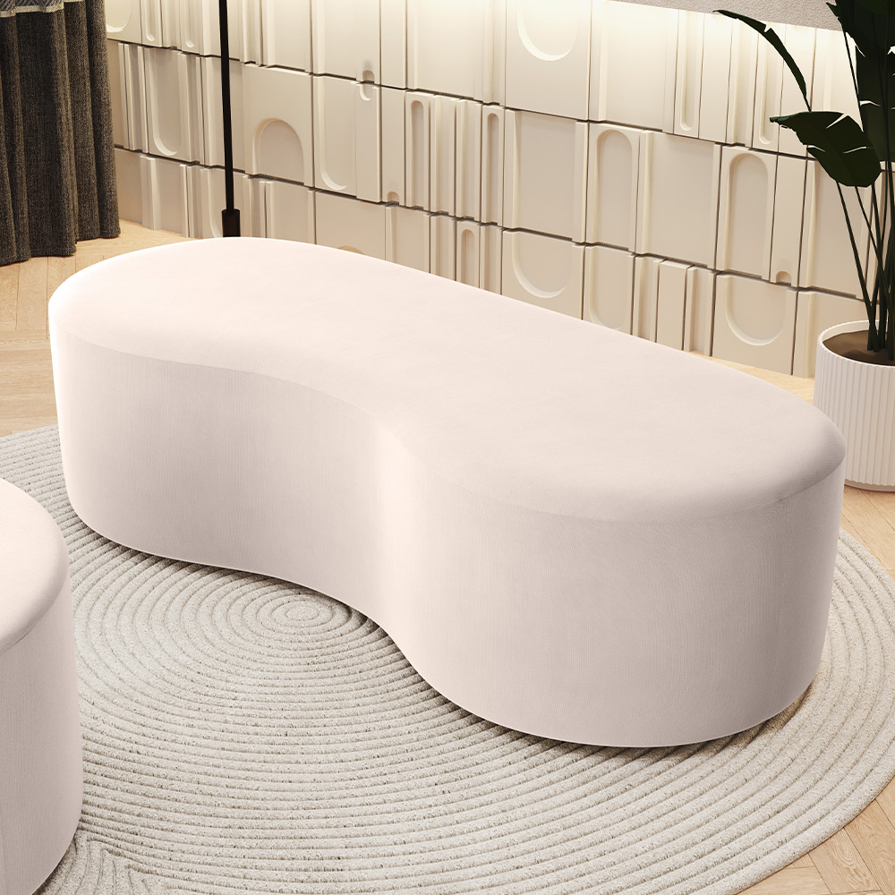 Puff Decorativo Orgânico para Living Quarto 140cm Orbit W01 Suede Bege - Lyam Decor