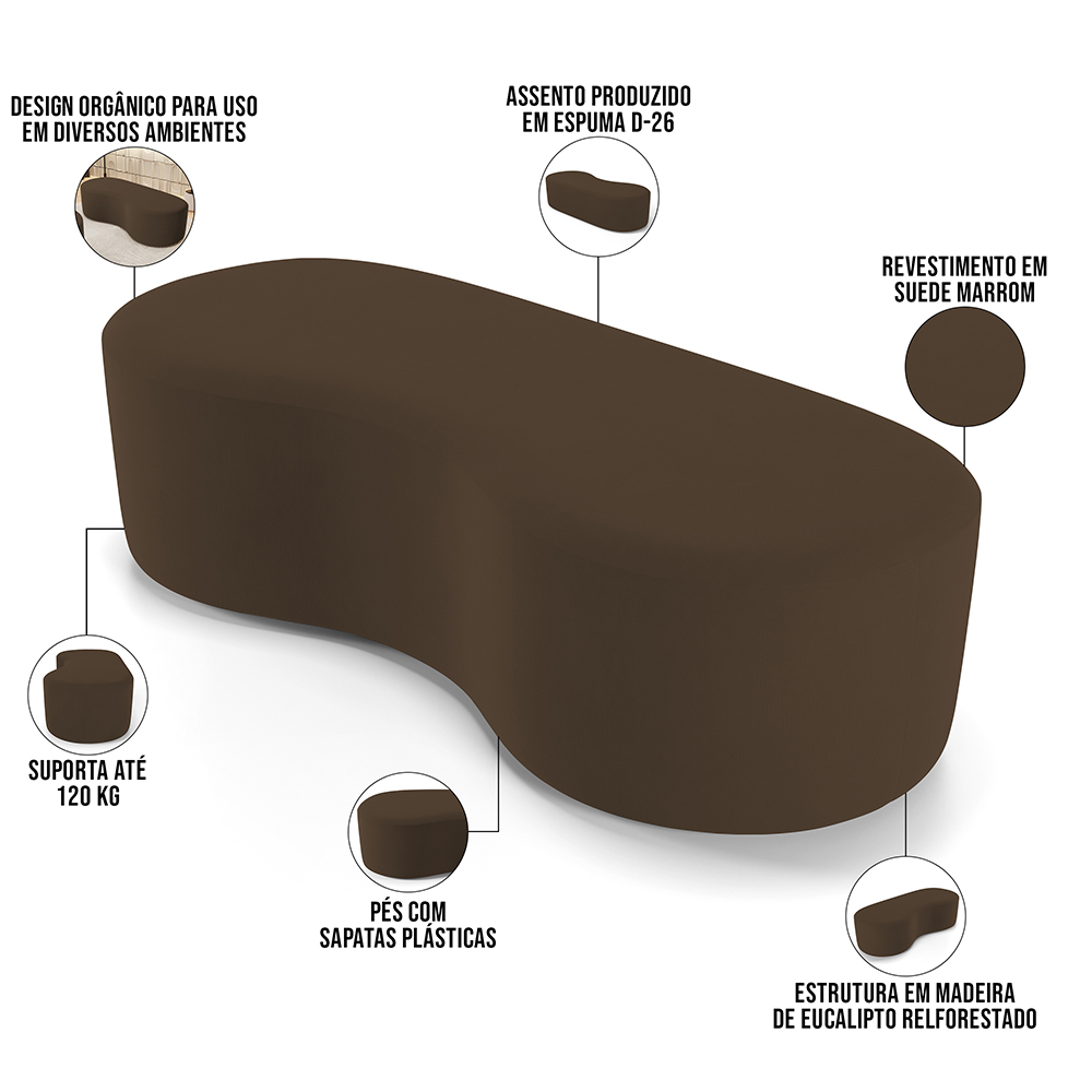 Puff Decorativo Orgânico para Living Quarto 140cm Orbit W01 Suede Marrom - Lyam Decor
