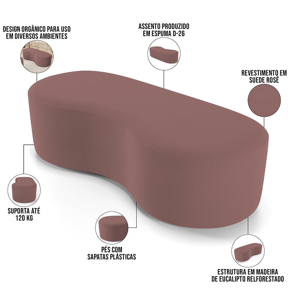 Puff Decorativo Orgânico para Living Quarto 140cm Orbit W01 Suede Rosê - Lyam Decor
