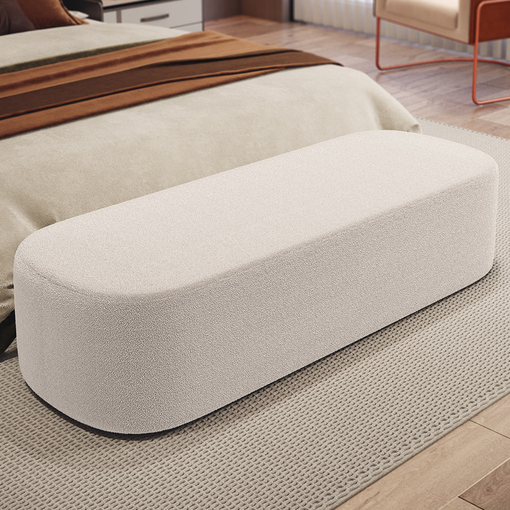 Puff Decorativo Orgânico para Living Quarto 195cm Doha W01 Bouclê Creme - Lyam Decor