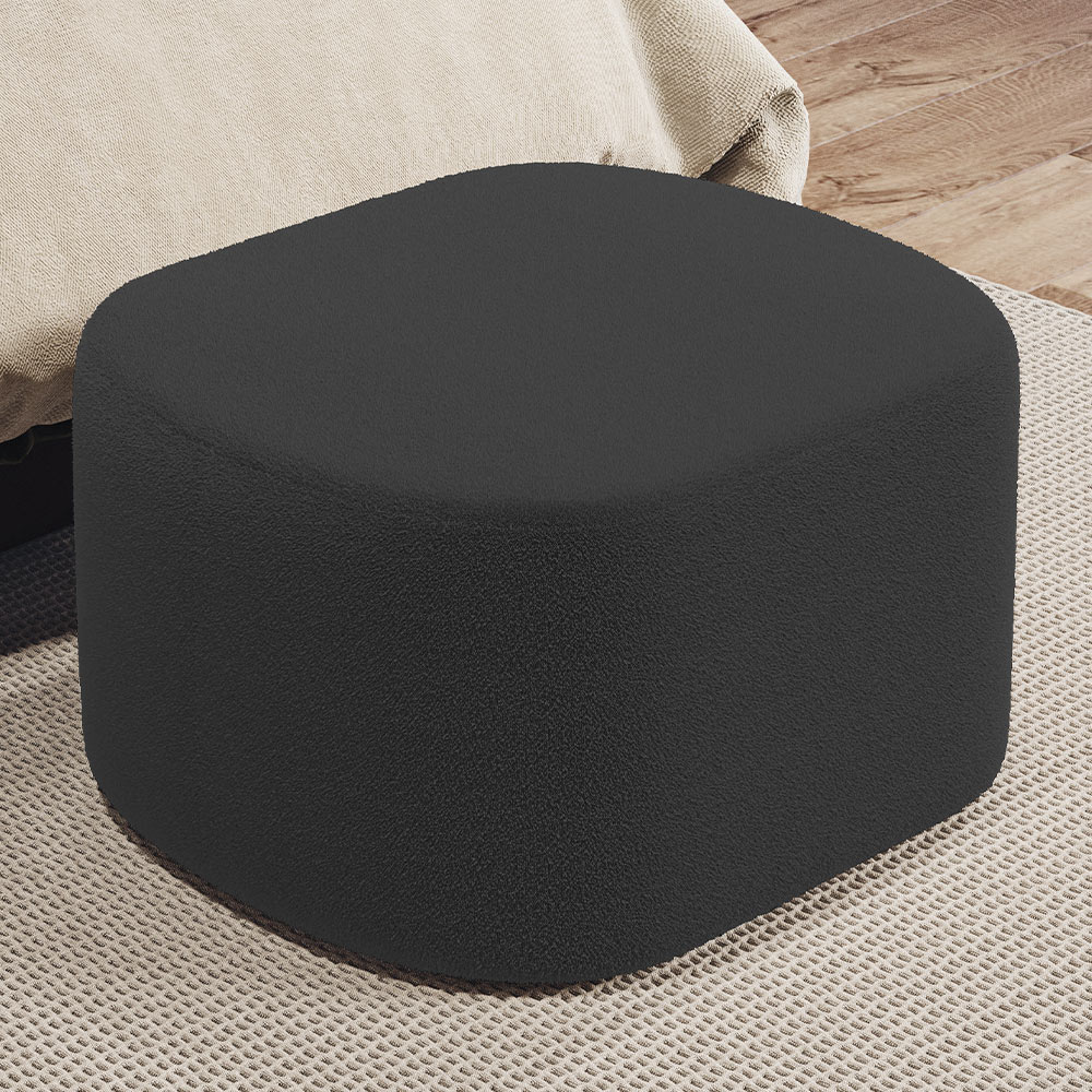 Puff Decorativo Orgânico para Living Quarto 70cm Doha W01 Bouclê Preto - Lyam Decor