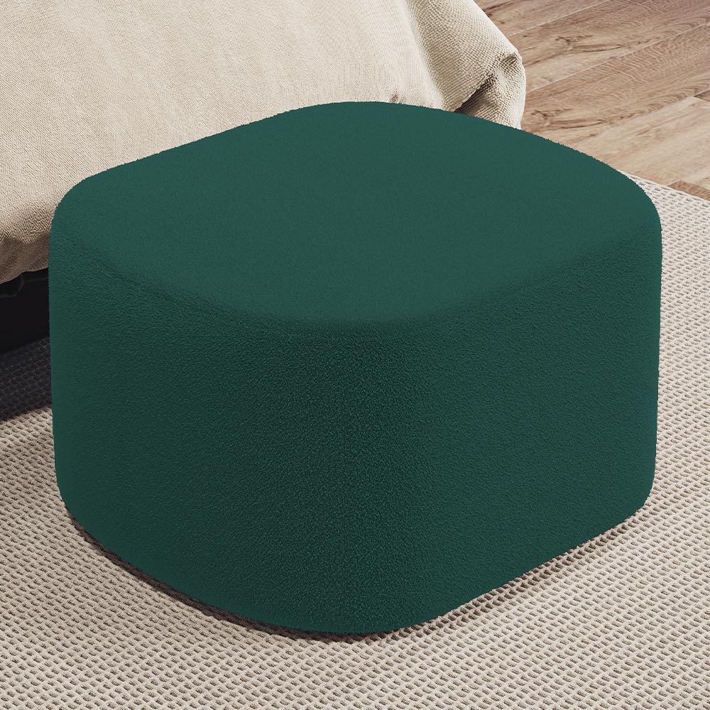 Puff Decorativo Orgânico para Living Quarto 70cm Doha W01 Bouclê Verde - Lyam Decor