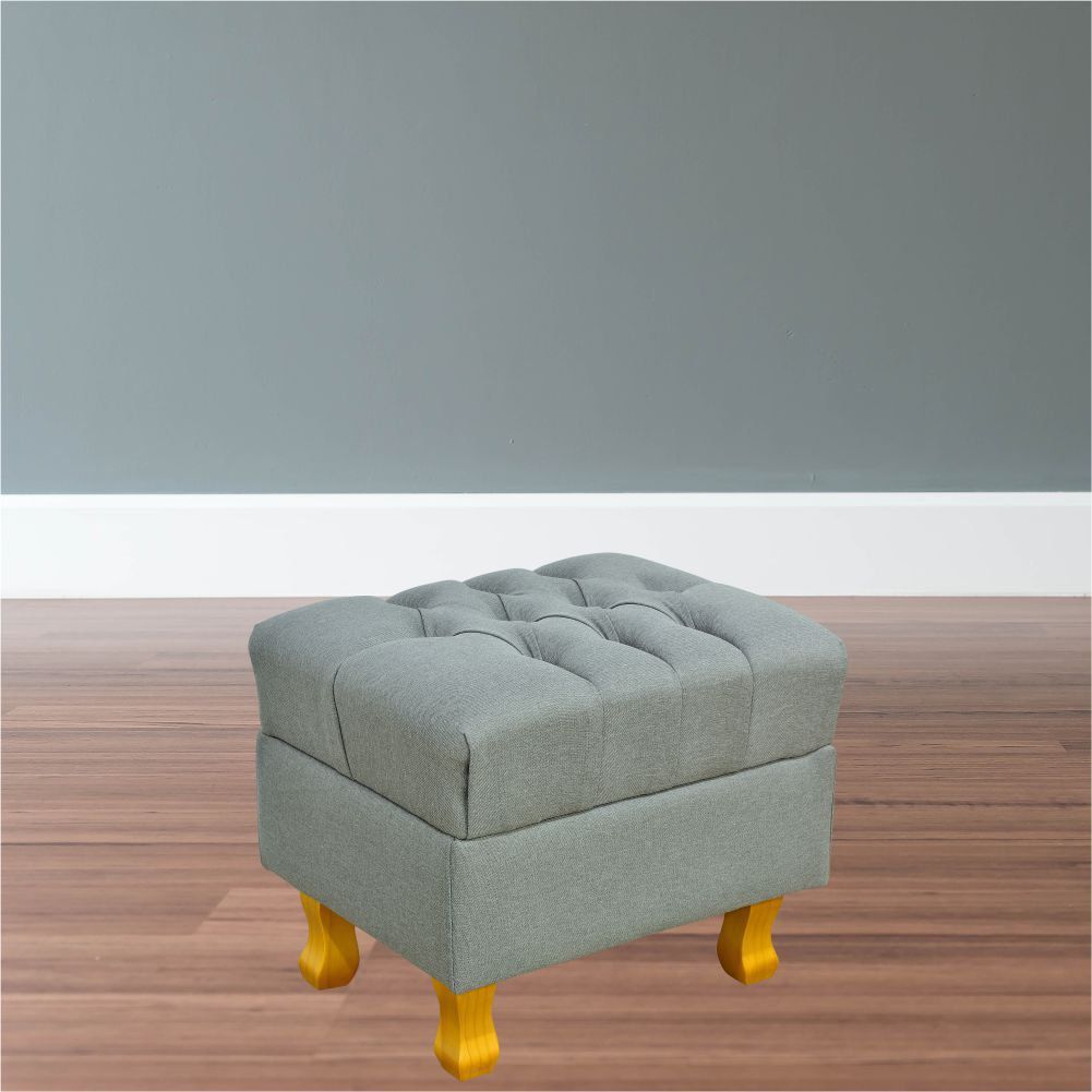 Puff Decorativo París Luis Xv L02 Capitone Linho Cinza Escuro - Lyam Decor