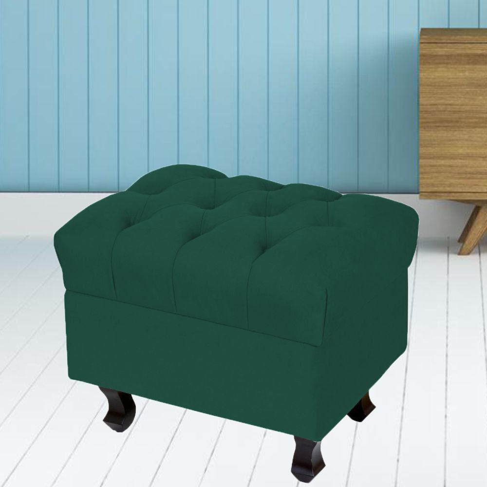 Puff Decorativo París Luis Xv L02 Capitone Suede Verde Musgo - Lyam Decor