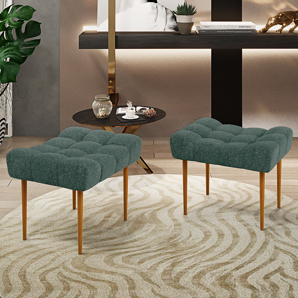 Puff Decorativo Para Sala De Estar Requinte L02 Linho Verde Musgo - Lyam Decor