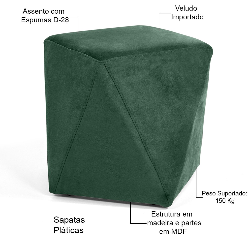 Puff Decorativo Para Sala de Estar Ametista D02 Veludo Verde Musgo C-303 - Lyam Decor