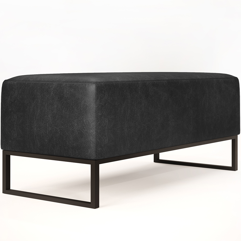 Puff Decorativo Para Sala de Estar Cléo W01 Base de Ferro 90 cm Couríssimo Preto Brilho - Lyam Decor