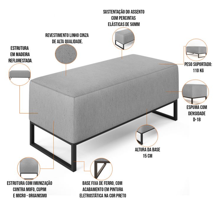 Puff Decorativo Sala de Estar Cléo W01 Pés Palito 90 cm Linho Verde Musgo -  Lyam Decor