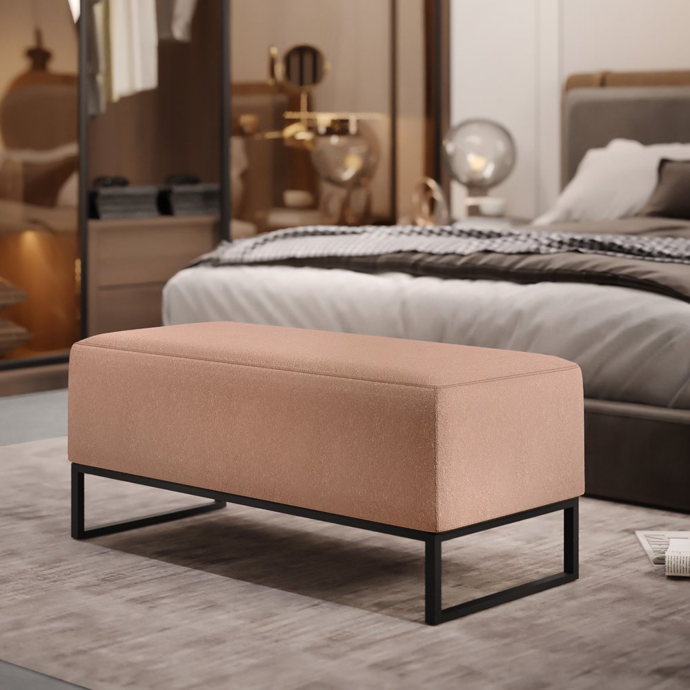 Puff Decorativo Para Sala de Estar Cléo W01 Base de Ferro 90 cm Linho Rosê - Lyam Decor