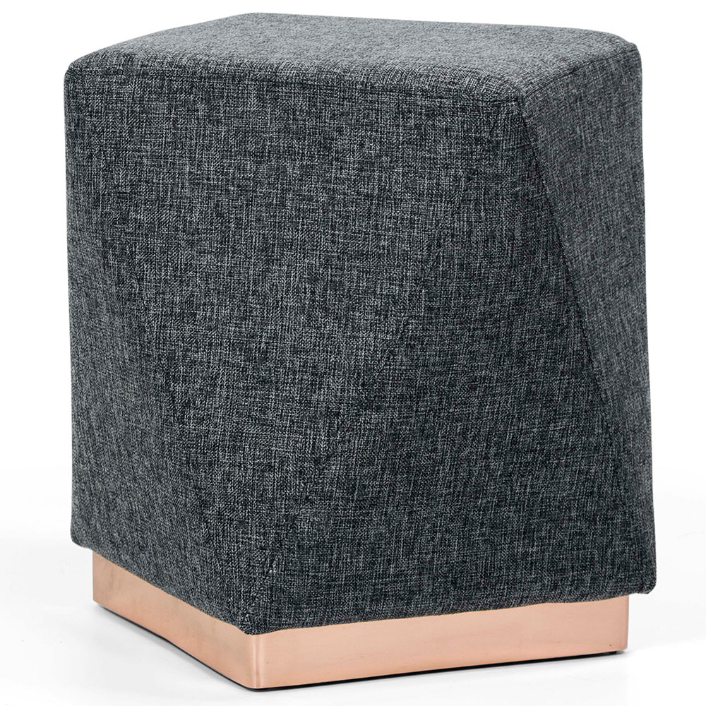 Puff Decorativo Para Sala de Estar Com Base Aço Ametista D02 Linho Chumbo D-469 - Lyam Decor