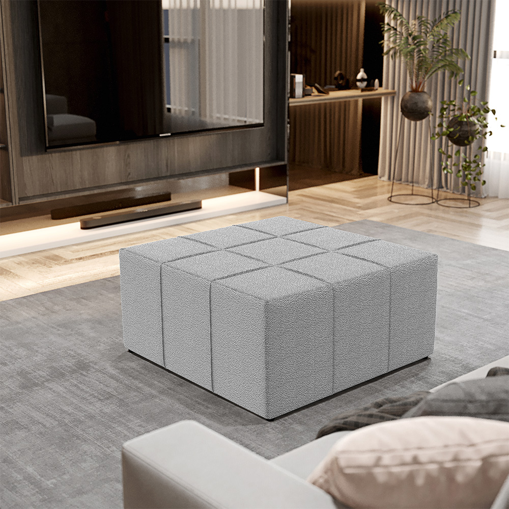 Puff Decorativo Para Sala de Estar Quadrado Milano 90x90cm W01 Bouclê Cinza - Lyam Decor