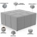Puff Decorativo Para Sala de Estar Quadrado Milano 90x90cm W01 Bouclê Cinza - Lyam Decor