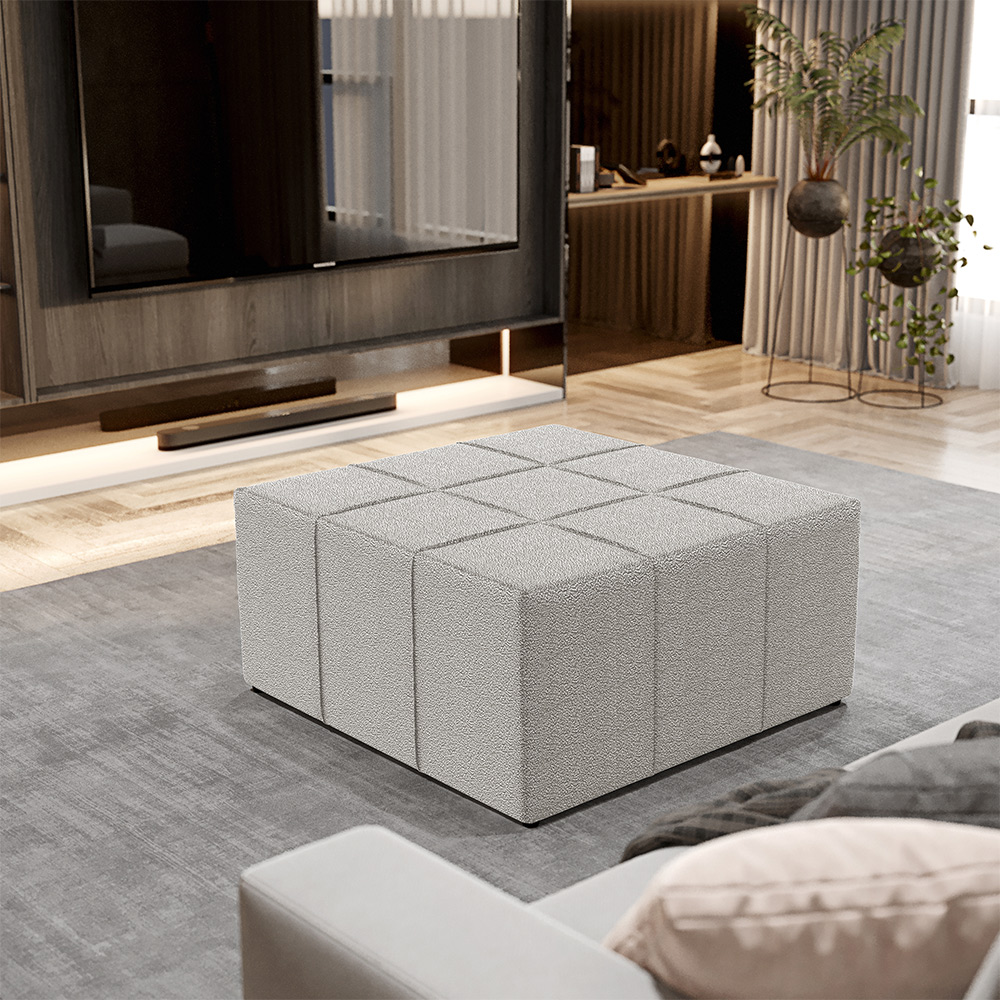 Puff Decorativo Para Sala de Estar Quadrado Milano 90x90cm W01 Bouclê Creme - Lyam Decor