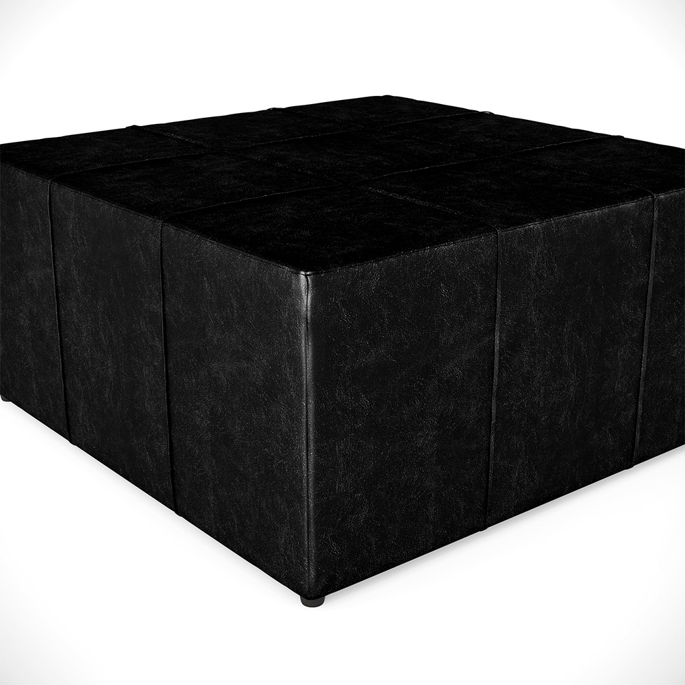 Puff Decorativo Para Sala de Estar Quadrado Milano 90x90cm W01 Couríssimo Preto - Lyam Decor