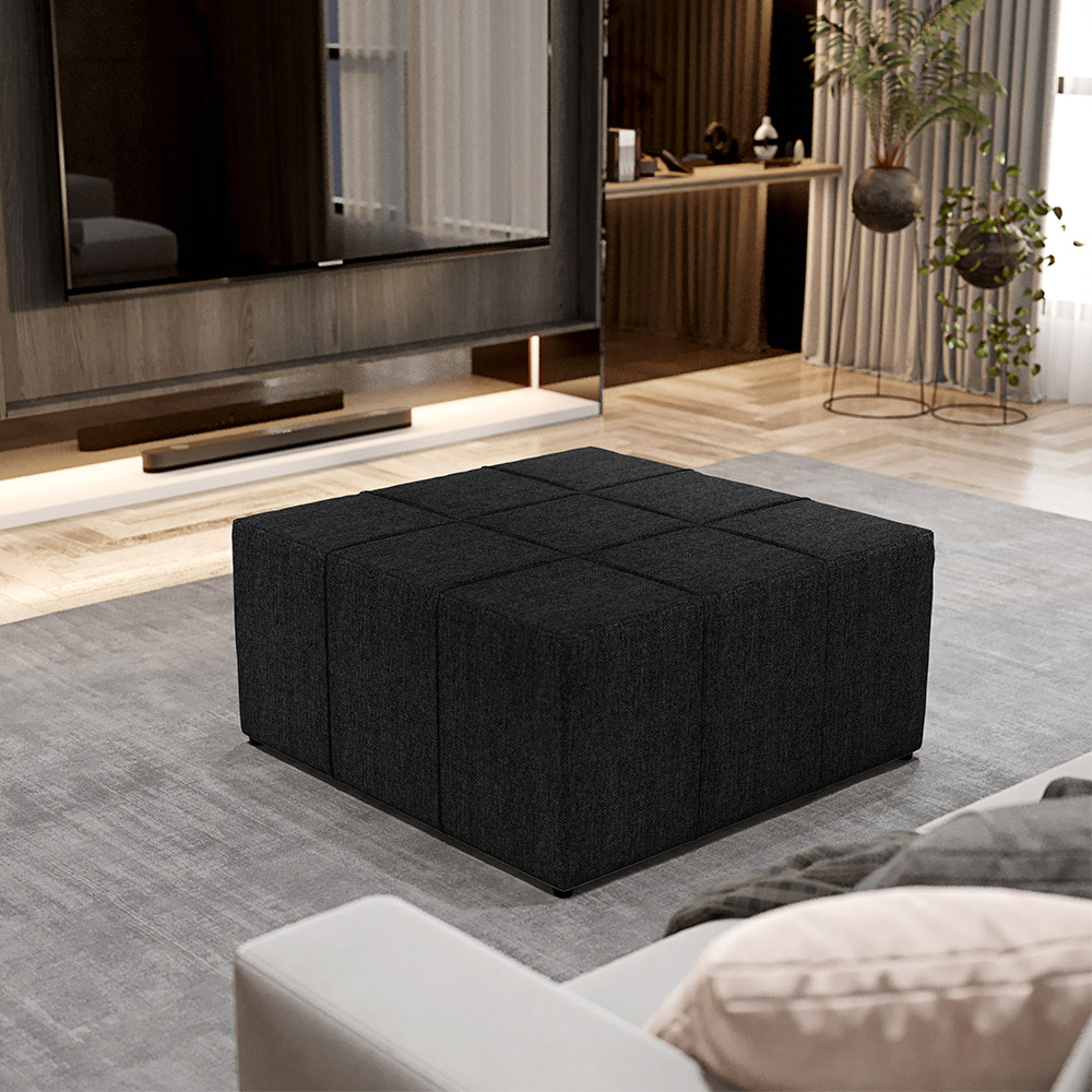 Puff Decorativo Para Sala de Estar Quadrado Milano 90x90cm W01 Linho Chumbo - Lyam Decor