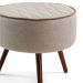 Puff Decorativo Redondo Nina D02 Tressê Bege Pés Palito Rústico D-470 - Lyam Decor