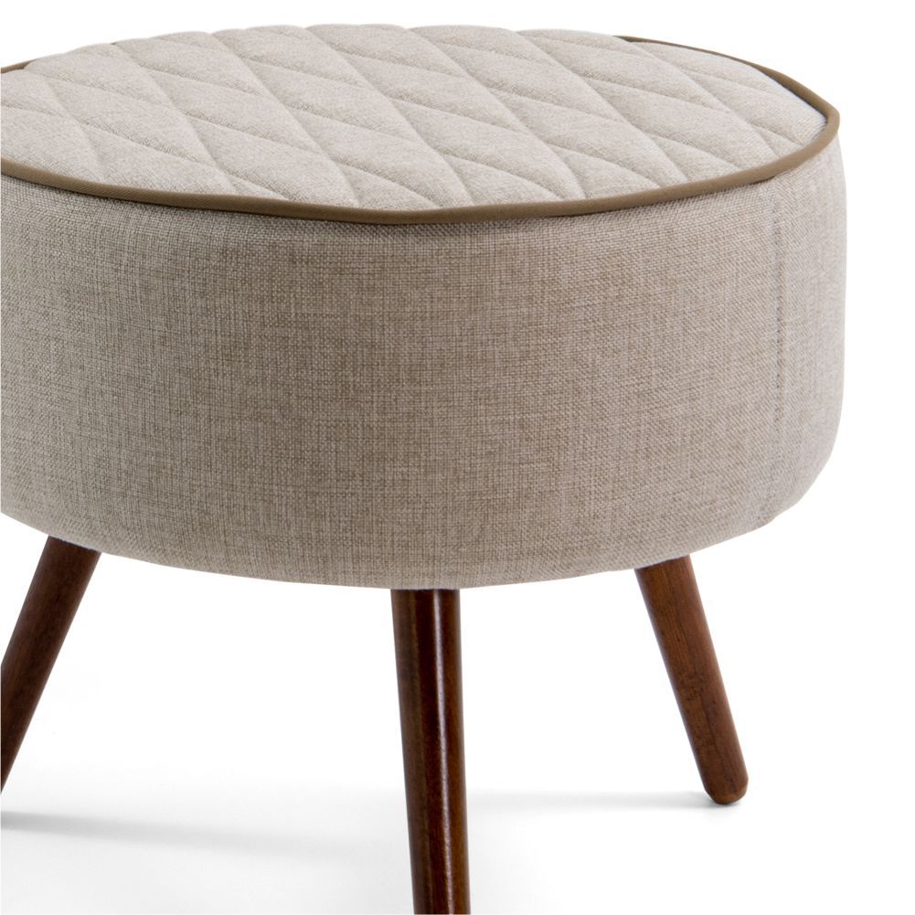Puff Decorativo Redondo Nina D02 Tressê Bege Pés Palito Rústico D-470 - Lyam Decor