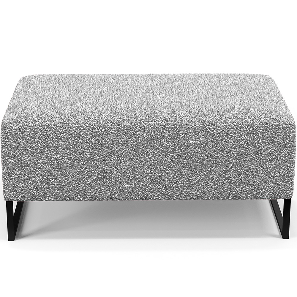 Puff Decorativo Sala De Estar Cléo 90cm Base De Ferro Preto W01 Bouclê Cinza - Lyam Decor