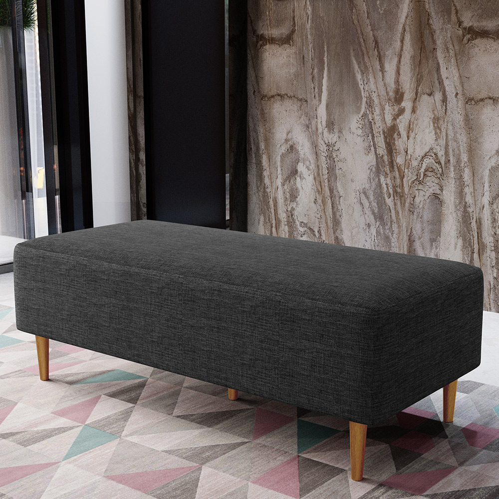 Puff Decorativo Sala de Estar Bali W01 Pés Palito 120x50 cm Linho Cinza Escuro - Lyam Decor