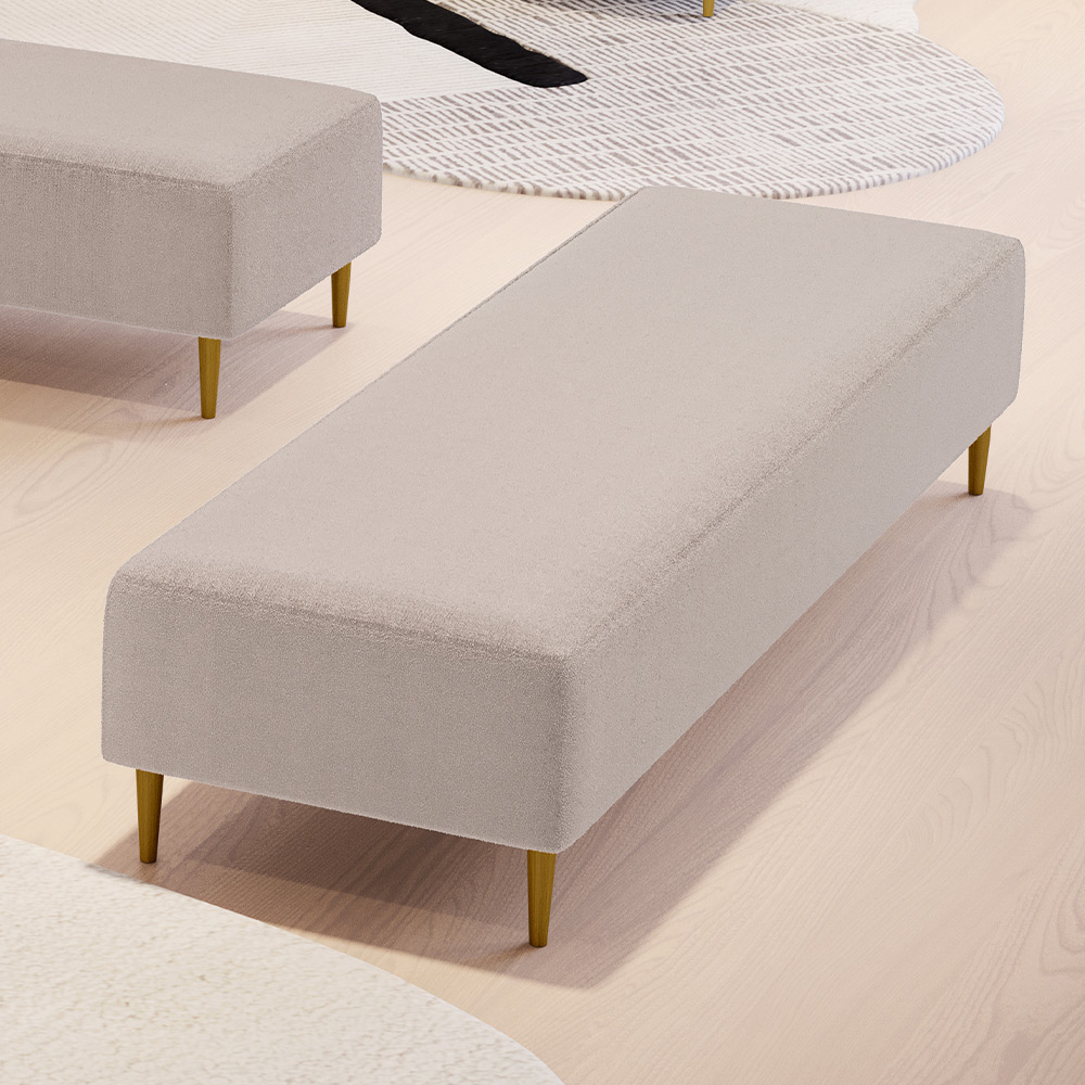 Puff Decorativo Sala de Estar Bali W01 Pés Palito 170x60cm Bouclê Creme - Lyam Decor