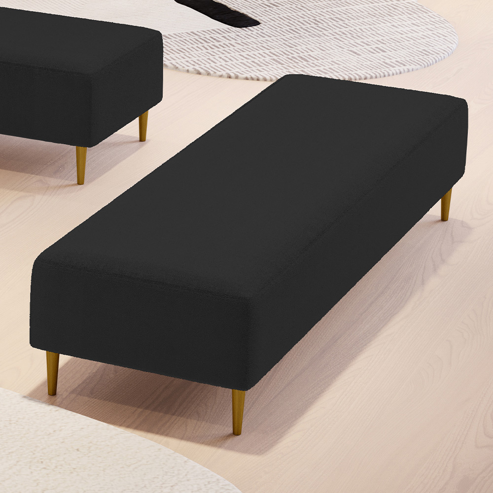 Puff Decorativo Sala de Estar Bali W01 Pés Palito 170x60cm Bouclê Preto - Lyam Decor