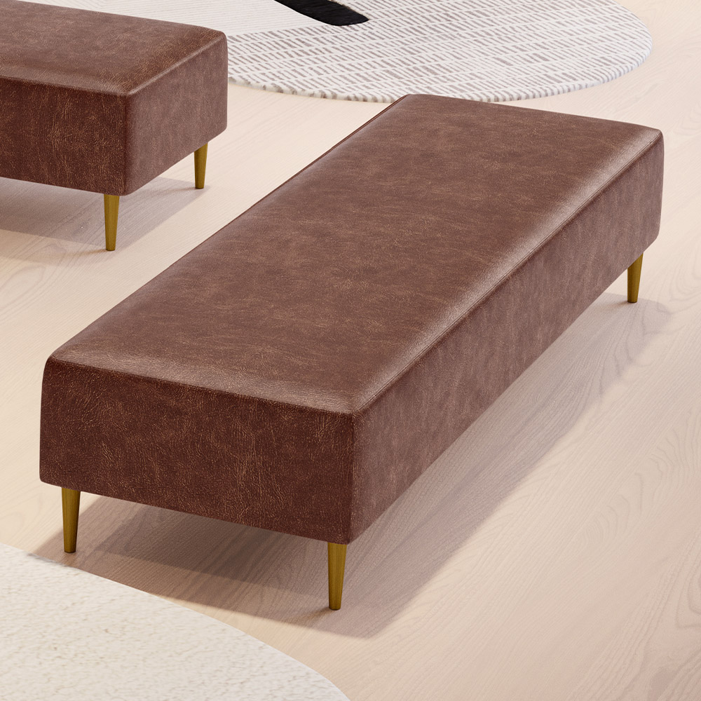 Puff Decorativo Sala de Estar Bali W01 Pés Palito 170x60cm Couríssimo Marrom - Lyam Decor